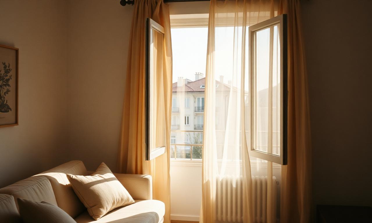 Living room window with sheer curtain