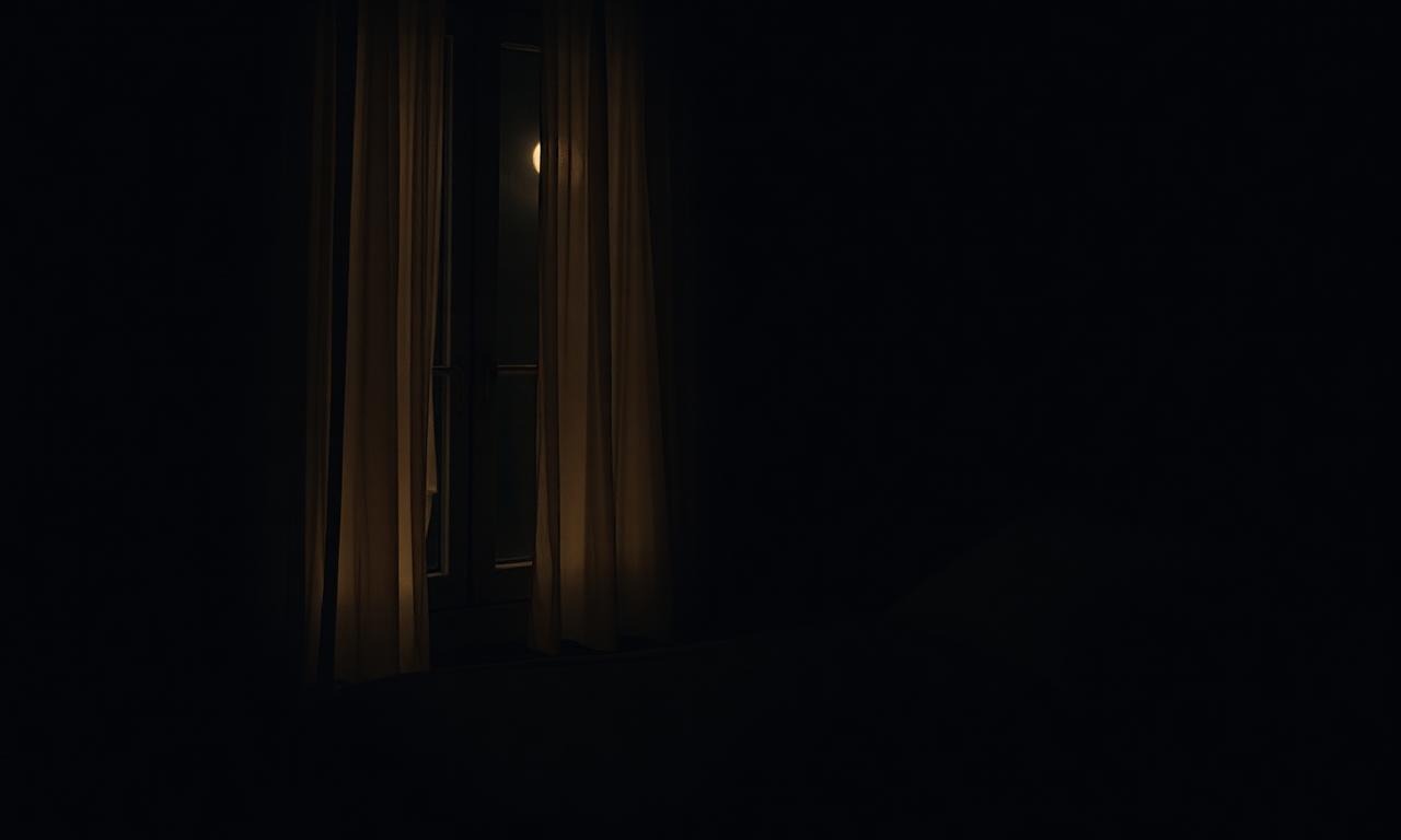 Dark bedroom at night with moonlight